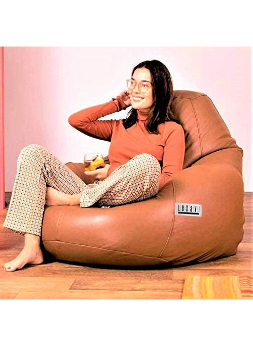 LEXAVI LEXAVIReady to Use I Orchid Leather Combo Beanbag with FootRest prefilled with High Density Quality Beans XXXXL Large TAN  - Image 3