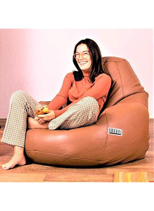 LEXAVI LEXAVIReady to Use I Orchid Leather Combo Beanbag with FootRest prefilled with High Density Quality Beans XXXXL Large TAN  - Image 2