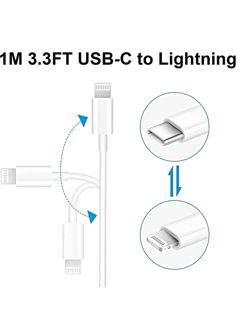 شاحن آيفون لأبل 20 واط محول طاقة USB-C + كابل شاحن USB-C آيفون، جودة أصلية لآيفون 13/12 / 11 / XS برو ماكس، آيباد برو/اير/ميني (شاحن + كابل لايتنينغ) - Image 3