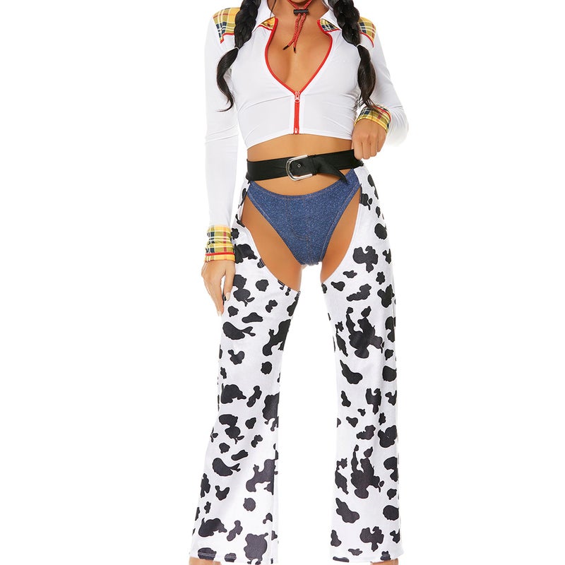 Forplay Womens Cowgirl Movie Character Costume 3Piece Halloween Outfit with Top Panty and Chaps Multicolor XSS