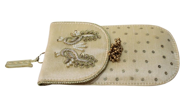 MILAN'S CREATION Mobile Pouch Zardozi & Pearls Hand Embroidery With Waist Clip Hook & Sling Chain (removable) | Ladies Women’s Handbag Wallet Sling Purse | Party Wedding Festival Giveaways Gift - Image 4