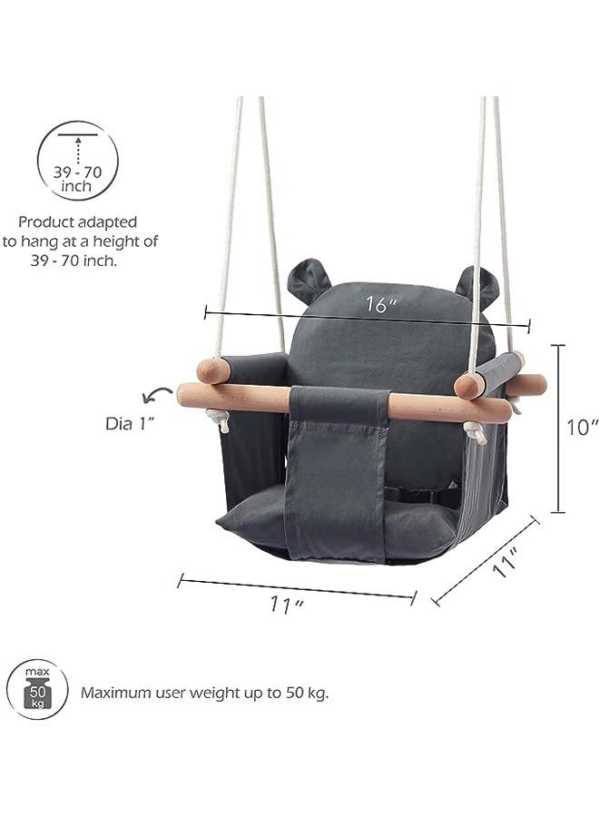 Generic Secure Baby Swing Seat with Safety Belt - Baby Canvas and Wooden Swing Chair with Ear Décor Cushion - Hanging Indoor Swing for Infants  Baby Swing Outdoor - Tree Toddler Swing for Backyard Outside - Image 3