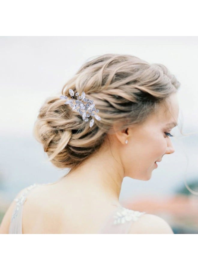 Foyte Crystal Wedding Hair Comb Rhinestone Headpieces Leaf Bride Hair Pieces Bridesmaid Side Hair Combs for Women and Brides (silver) - Image 3