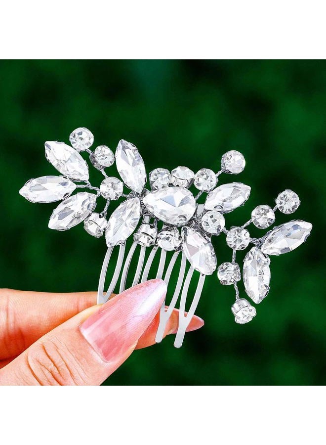 Foyte Crystal Wedding Hair Comb Rhinestone Headpieces Leaf Bride Hair Pieces Bridesmaid Side Hair Combs for Women and Brides (silver) - Image 1