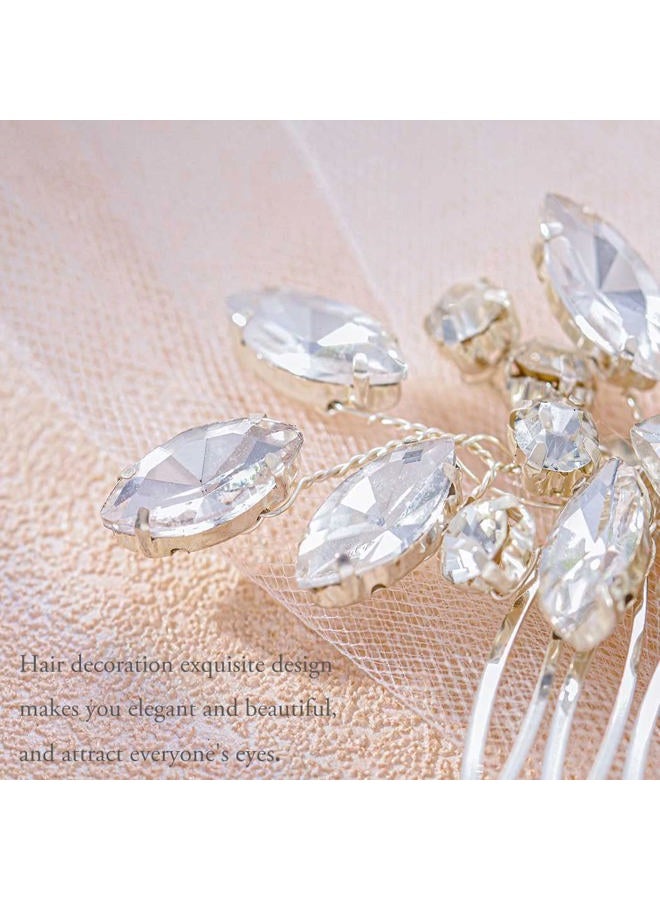 Foyte Crystal Wedding Hair Comb Rhinestone Headpieces Leaf Bride Hair Pieces Bridesmaid Side Hair Combs for Women and Brides (silver) - Image 4
