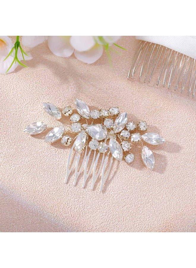 Foyte Crystal Wedding Hair Comb Rhinestone Headpieces Leaf Bride Hair Pieces Bridesmaid Side Hair Combs for Women and Brides (silver) - Image 2