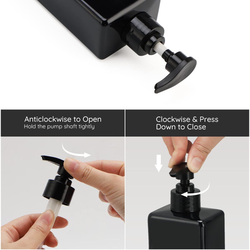 Segbeauty موزع شامبو وبلسم سيج بيوتي قابل لإعادة التعبئة، 3 قطع 16.9 أونصة زجاجات دش موزع صابون مع ملصقات، 500 مل زجاجة بلاستيكية فارغة مربعة بمضخة لموزع سوائل الاستحمام للحمام باللون الأسود - Image 4