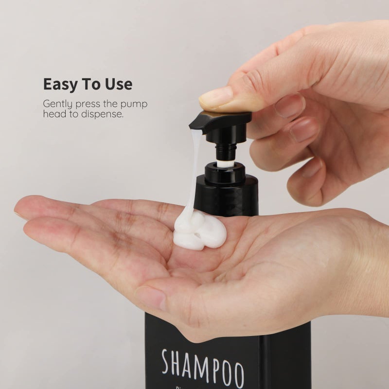 Segbeauty موزع شامبو وبلسم سيج بيوتي قابل لإعادة التعبئة، 3 قطع 16.9 أونصة زجاجات دش موزع صابون مع ملصقات، 500 مل زجاجة بلاستيكية فارغة مربعة بمضخة لموزع سوائل الاستحمام للحمام باللون الأسود - Image 5