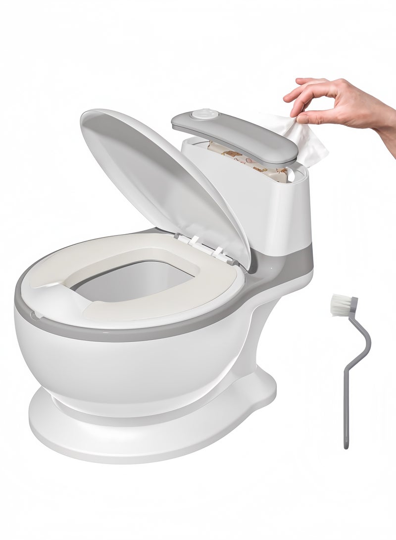 GGEROU Potty Training Toddler Toilet Seat,Baby Potty for Boys Girls,Toddlers Potty Realistic Toilet Potty Chair Potties with Wipes Storage Splash Guard Non-Slip Removable Bowl for Ages 1-6 Childrens,Grey - Image 1