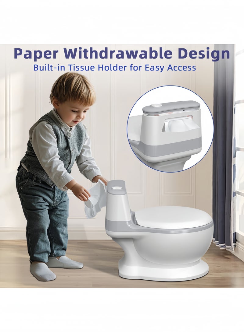GGEROU Potty Training Toddler Toilet Seat,Baby Potty for Boys Girls,Toddlers Potty Realistic Toilet Potty Chair Potties with Wipes Storage Splash Guard Non-Slip Removable Bowl for Ages 1-6 Childrens,Grey - Image 4