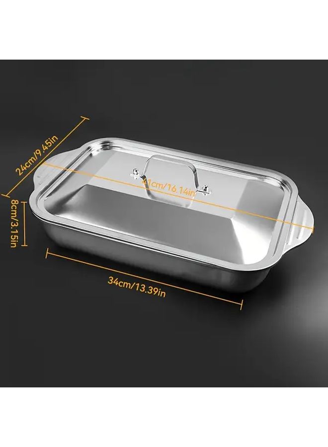 Extra Large Heavy Duty Stainless Steel Baking Pan With Lid 1 Set Non Stick Thickened Rectangular Oven Tray For Desserts Breads And Seafood Perfect For BBQs Buffets And Festivals - Image 3