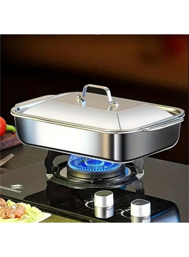 Extra Large Heavy Duty Stainless Steel Baking Pan With Lid 1 Set Non Stick Thickened Rectangular Oven Tray For Desserts Breads And Seafood Perfect For BBQs Buffets And Festivals - Image 4