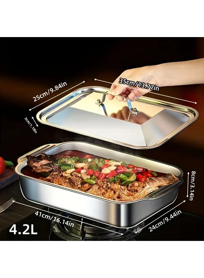 Extra Large Heavy Duty Stainless Steel Baking Pan With Lid 1 Set Non Stick Thickened Rectangular Oven Tray For Desserts Breads And Seafood Perfect For BBQs Buffets And Festivals - Image 2