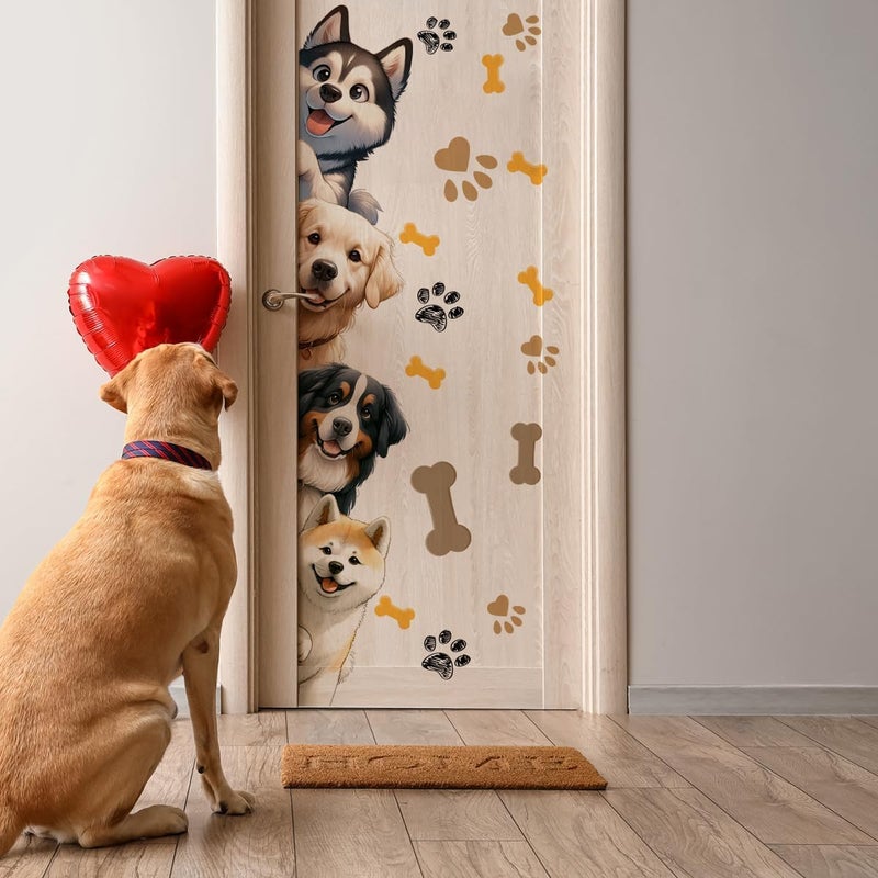 Demonwer 44.9 X 9.8 Inch Dog Door Decals Cartoon Animal Wall Sticker Dog Wall Decals for Kids Baby Nursery Playroom Bedroom Classroom Kindergarten Door Decor  - Image 2