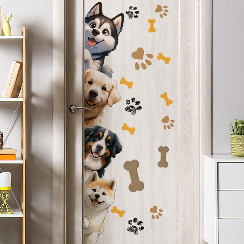 Demonwer 44.9 X 9.8 Inch Dog Door Decals Cartoon Animal Wall Sticker Dog Wall Decals for Kids Baby Nursery Playroom Bedroom Classroom Kindergarten Door Decor  - Image 1