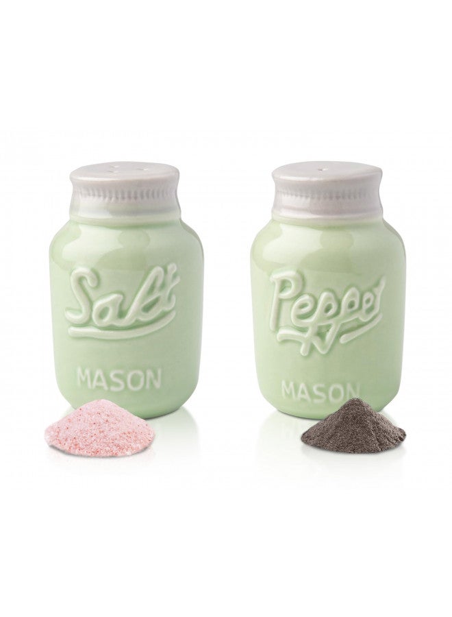 Comfify Vintage Mason Jar Salt & Pepper Shakers by Comfify - Adorable Decorative Mason Jar Decor for Vintage, Rustic, Shabby Chic - Sturdy Ceramic in Green - 3.5 oz. Capacity - Image 1