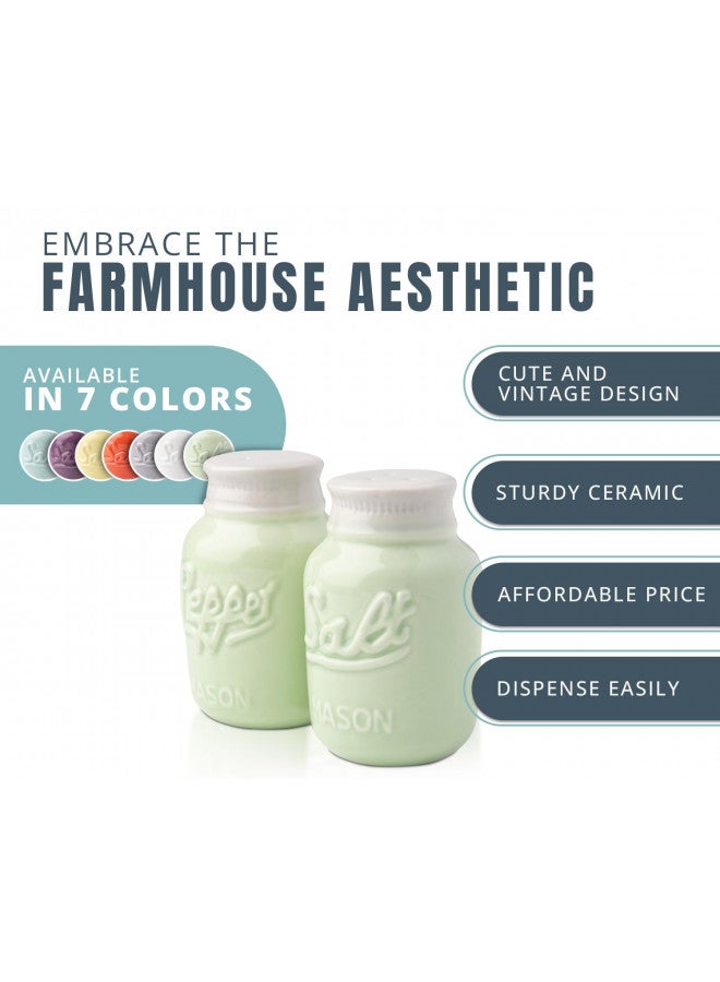 Comfify Vintage Mason Jar Salt & Pepper Shakers by Comfify - Adorable Decorative Mason Jar Decor for Vintage, Rustic, Shabby Chic - Sturdy Ceramic in Green - 3.5 oz. Capacity - Image 2