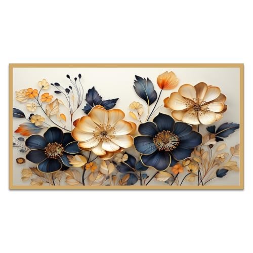 DEKORSTATION Beautiful Golden and Black Flower Canvas Painting for Home Decor|Floral Painting For Wall Decoration, Wall Painting For Living Room|Floral Wall Art Painting|Size: 12x24 Inch (FF_782DS) - Image 2