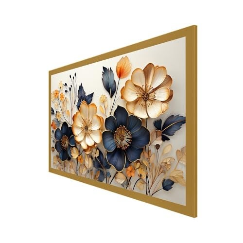DEKORSTATION Beautiful Golden and Black Flower Canvas Painting for Home Decor|Floral Painting For Wall Decoration, Wall Painting For Living Room|Floral Wall Art Painting|Size: 12x24 Inch (FF_782DS) - Image 3