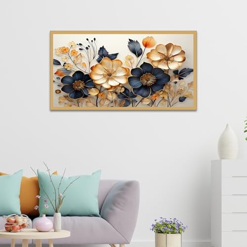 DEKORSTATION Beautiful Golden and Black Flower Canvas Painting for Home Decor|Floral Painting For Wall Decoration, Wall Painting For Living Room|Floral Wall Art Painting|Size: 12x24 Inch (FF_782DS) - Image 1
