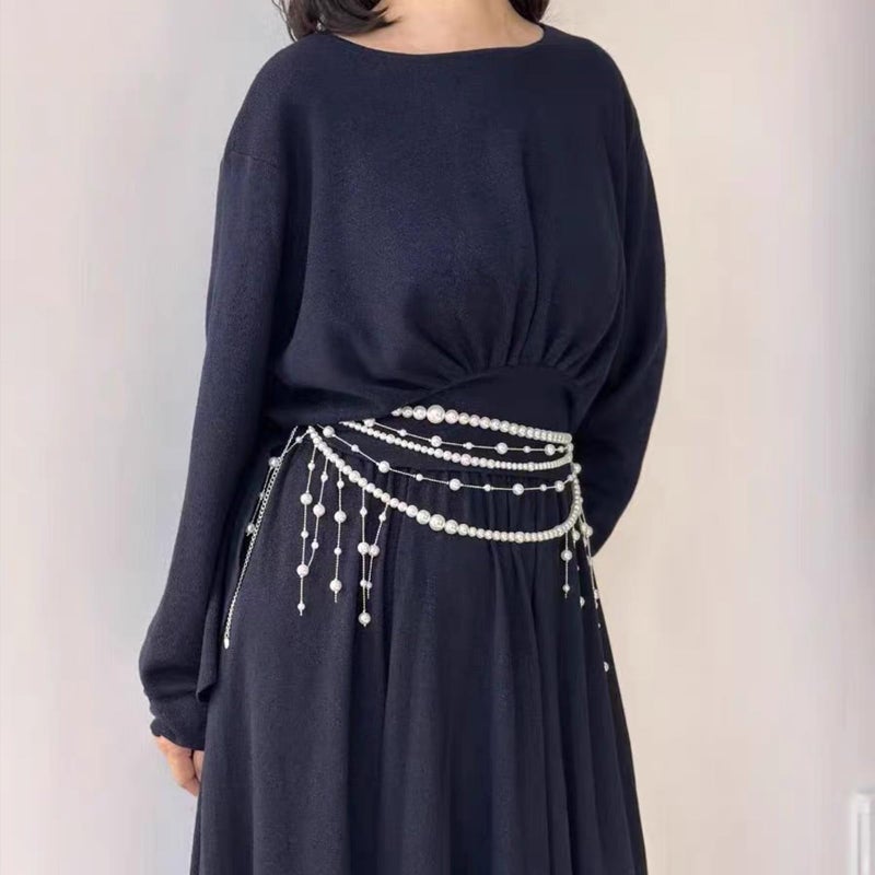 eartif Multilayer Pearl Waist Chain Belt for Women Fashion Adjustable Big Pearls Belt Chain Pearls Tassel Belly Body Chain Prom Rave Body Accessories Jewelry for Dresses Jeans (Pearl) - Image 3
