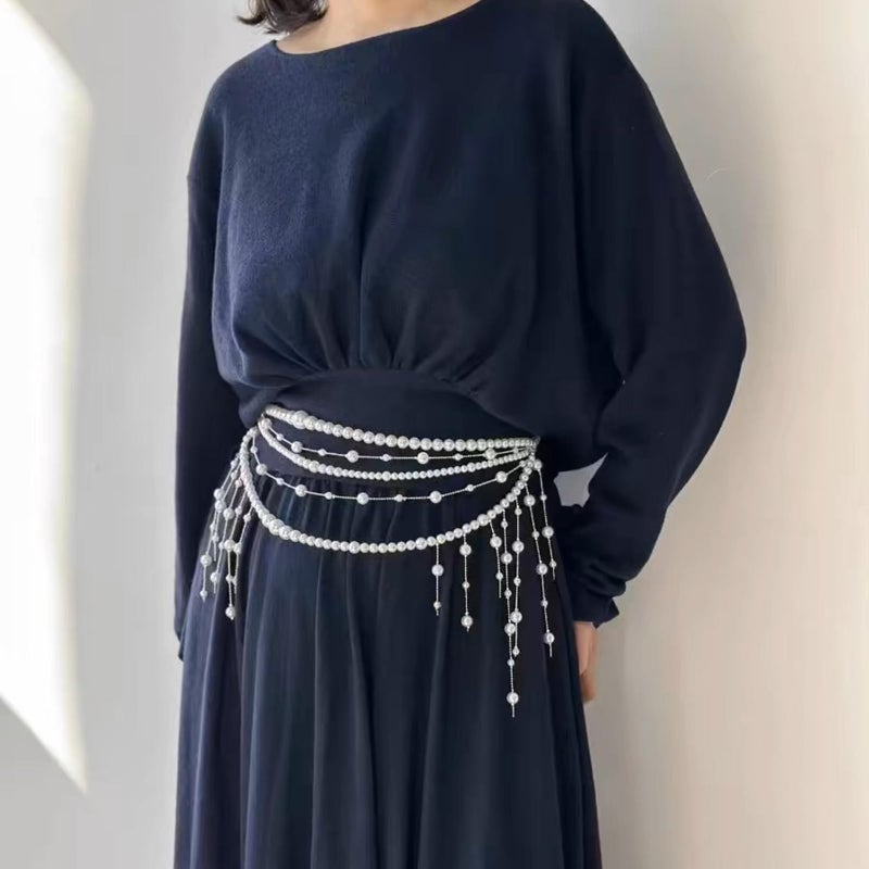 eartif Multilayer Pearl Waist Chain Belt for Women Fashion Adjustable Big Pearls Belt Chain Pearls Tassel Belly Body Chain Prom Rave Body Accessories Jewelry for Dresses Jeans (Pearl) - Image 4