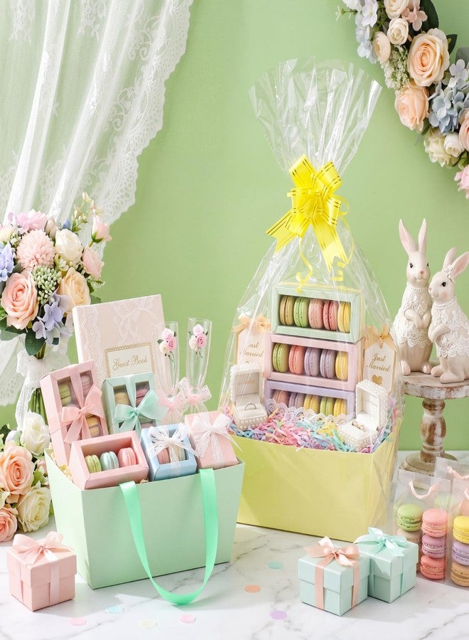 Skyygemm 12 Pcs Pastel Basket for Gifts Empty Kit 9.8x6.5'' Pink Blue Yellow Green Gift Basket Empty to Fill with Handles Plastic Bag Pull Bow Twist for Spring Summer Wedding Holiday Tea Party Favor - Image 2