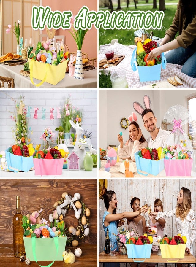 Skyygemm 12 Pcs Pastel Basket for Gifts Empty Kit 9.8x6.5'' Pink Blue Yellow Green Gift Basket Empty to Fill with Handles Plastic Bag Pull Bow Twist for Spring Summer Wedding Holiday Tea Party Favor - Image 5