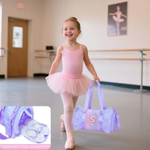 RHCPFOVR Personalized Monogram Dance Bag for Girls - 3-8 Years Kids Lightweight Water Resistant Oxford Backpack for Ballet Cheerleading Sleepovers Gymnastics Purple A - Image 2