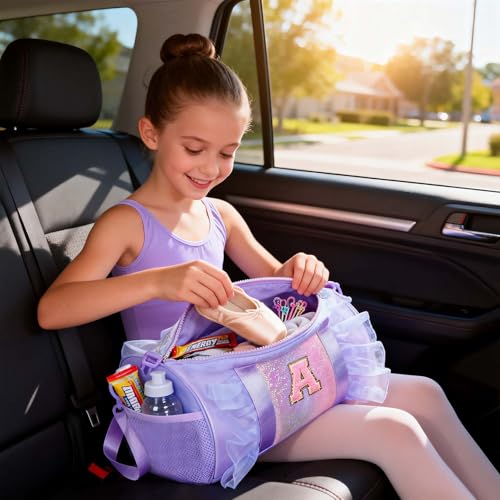 RHCPFOVR Personalized Monogram Dance Bag for Girls - 3-8 Years Kids Lightweight Water Resistant Oxford Backpack for Ballet Cheerleading Sleepovers Gymnastics Purple A - Image 3