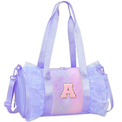 RHCPFOVR Personalized Monogram Dance Bag for Girls - 3-8 Years Kids Lightweight Water Resistant Oxford Backpack for Ballet Cheerleading Sleepovers Gymnastics Purple A - Image 1