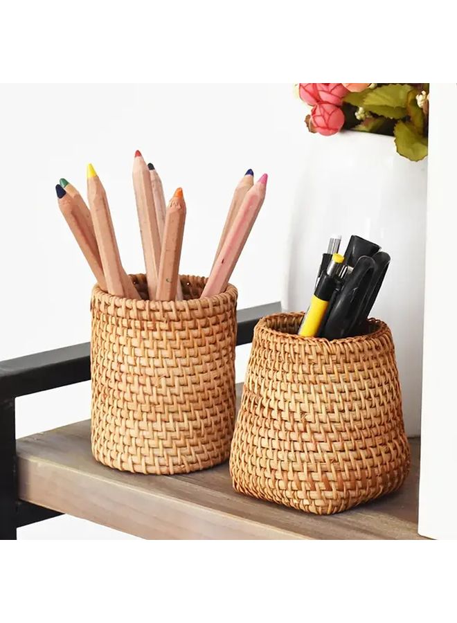 Handwoven Rattan Pen Holder Pencil Cup Makeup Brush Organizer Style C - Image 2