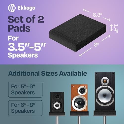 Ekkogo Studio Monitor Isolation Pads Premium Acoustic Foam for 3-4.5 Inch Speakers with Vibredux HD Foam for Superior Isolation, Black - Image 2