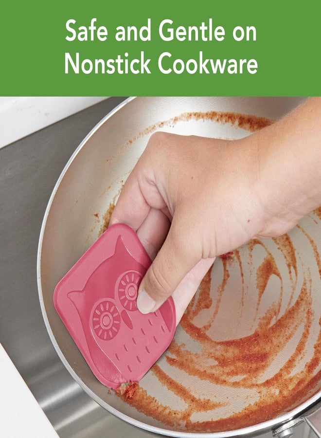 Tovolo Set of 3 Nylon Dish, Pan Scrapers for Stubborn Food Residue & Stuck-On Grime, Scratch-Resistant Dishwashing Tool, Novelty Owl Kitchen Utensil, Pink (81-7925) - Image 3
