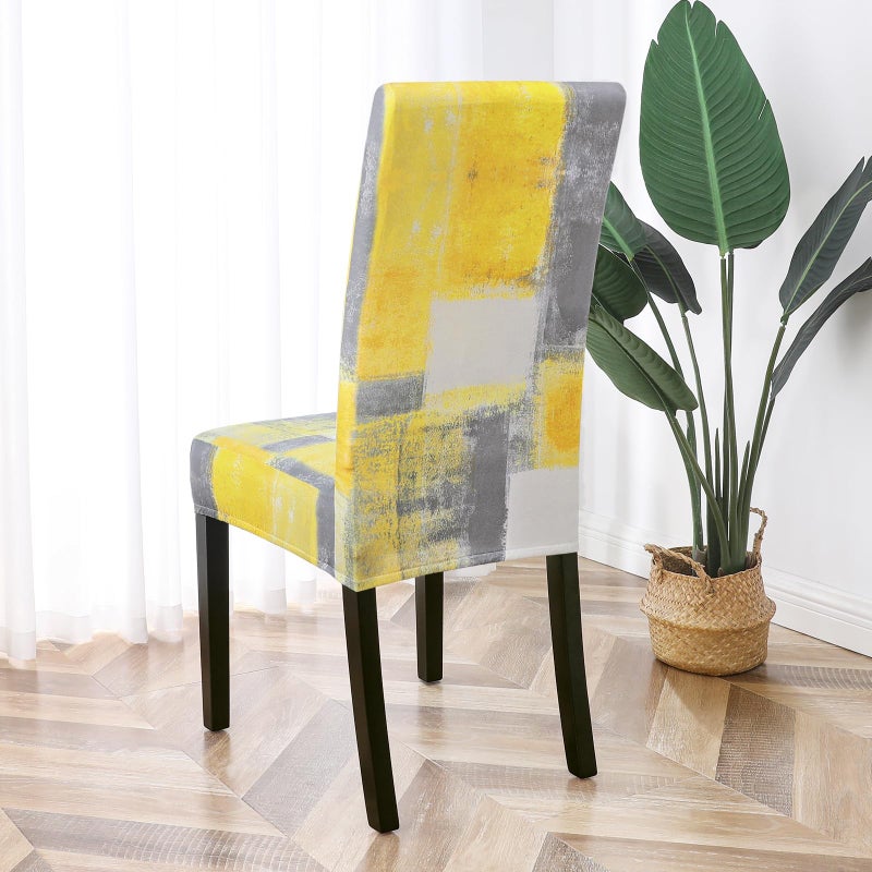 Gibelle Chair Covers for Dining Room Set of 4, Spandex Stretch Dining Room Chair Cover, Removable Washable Kitchen Parsons Chair Covers Seat Slipcovers, Yellow - Image 3