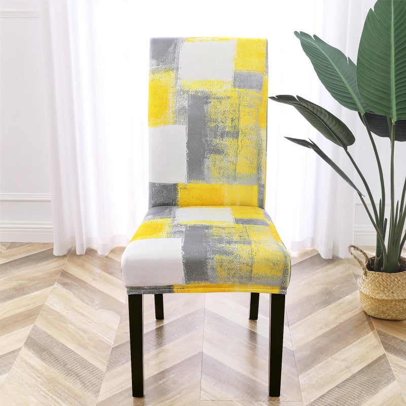 Gibelle Chair Covers for Dining Room Set of 4, Spandex Stretch Dining Room Chair Cover, Removable Washable Kitchen Parsons Chair Covers Seat Slipcovers, Yellow - Image 2