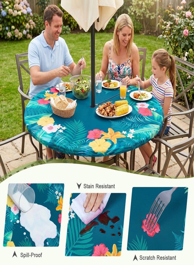 pickyNproud Round Tablecloth with Umbrella Hole and Zipper, Waterproof Wipeable Table Cloth for Outdoor Patio Umbrella Table, Heavy Duty Table Cover for Picnic Garden BBQ - Image 4