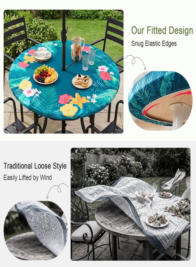 pickyNproud Round Tablecloth with Umbrella Hole and Zipper, Waterproof Wipeable Table Cloth for Outdoor Patio Umbrella Table, Heavy Duty Table Cover for Picnic Garden BBQ - Image 3