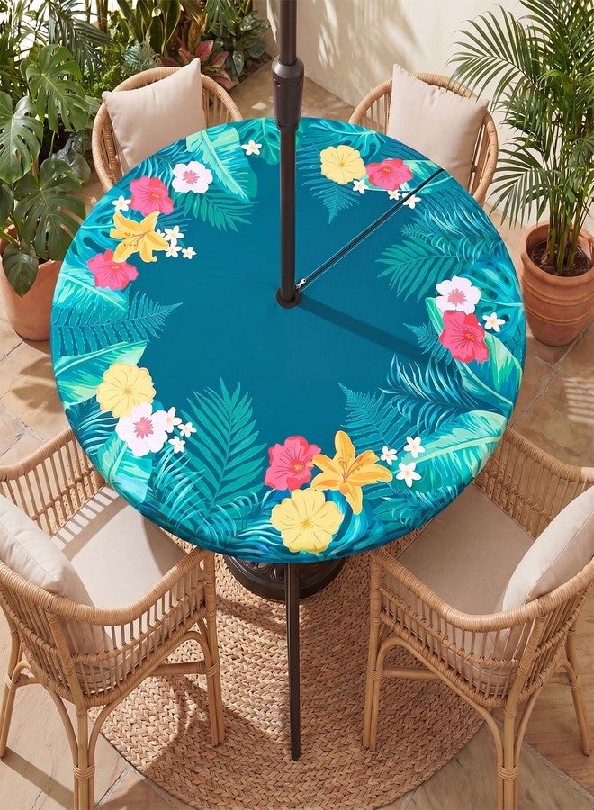 pickyNproud Round Tablecloth with Umbrella Hole and Zipper, Waterproof Wipeable Table Cloth for Outdoor Patio Umbrella Table, Heavy Duty Table Cover for Picnic Garden BBQ - Image 1