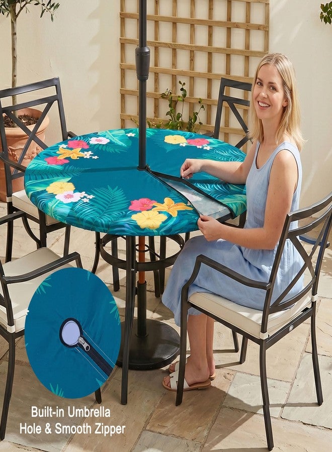 pickyNproud Round Tablecloth with Umbrella Hole and Zipper, Waterproof Wipeable Table Cloth for Outdoor Patio Umbrella Table, Heavy Duty Table Cover for Picnic Garden BBQ - Image 2