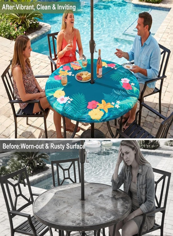 pickyNproud Round Tablecloth with Umbrella Hole and Zipper, Waterproof Wipeable Table Cloth for Outdoor Patio Umbrella Table, Heavy Duty Table Cover for Picnic Garden BBQ - Image 5