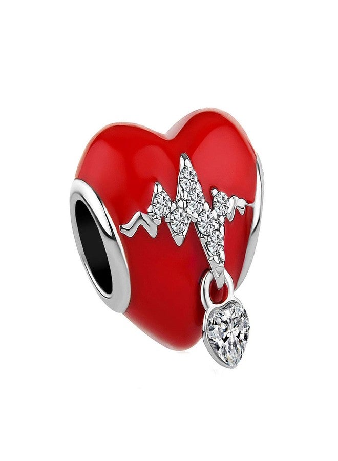 MiiFort Sparkling Red Heart with Heartbeat Charm Compatible with Pandora Charms Moments Bracelets Crystal Clear Birthstones CZ - Image 1