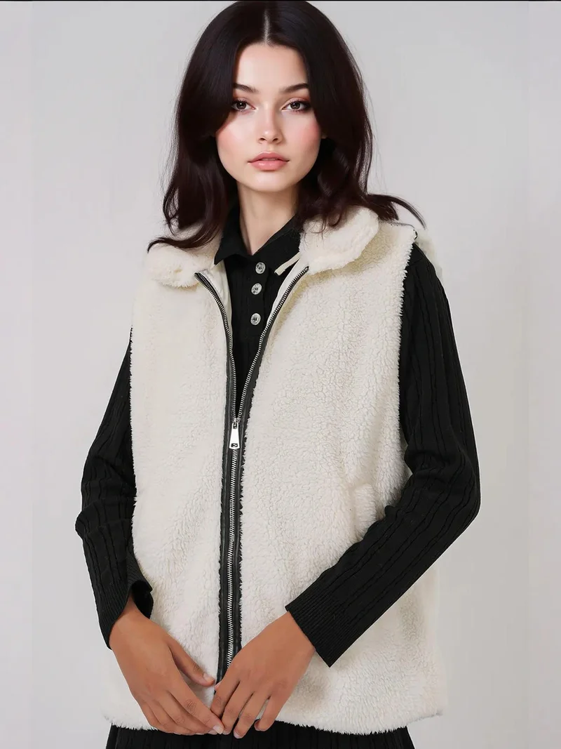 بيغ دارت سترة فيست فرو صناعي مزينة بالترتر بسحاب