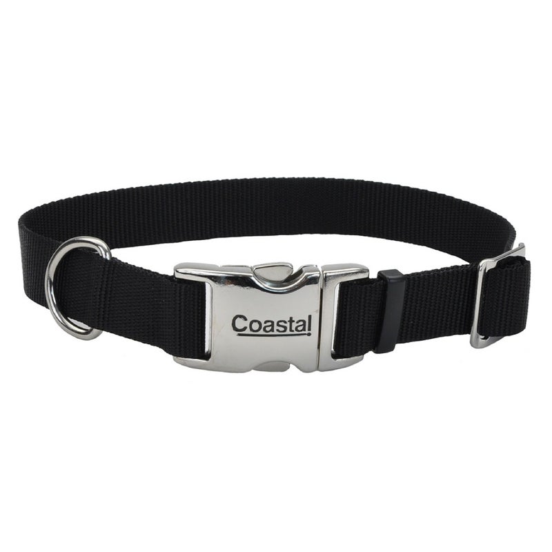 Coastal Pet Adjustable Dog Collar with Metal Buckle - Comfortable Fade-Resistant Dog Collar with Snap Lock - Perfect for Walking & Tie Outs - Black, 3/4" x 14" x 20" - Image 1