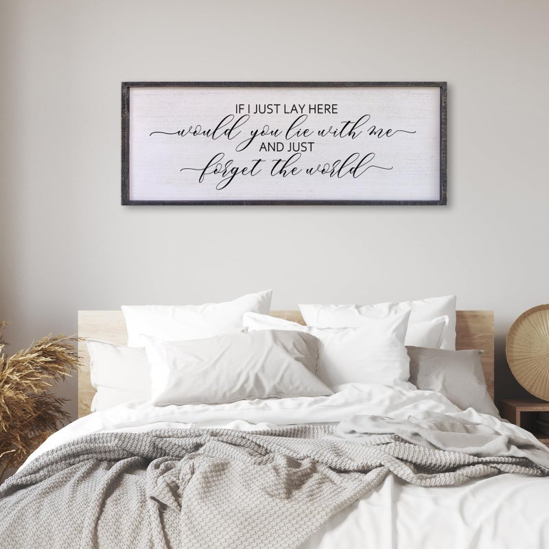 Surfapans If I Lay Here Would You Lie With Me Wall Decor Sign 40â€X15â€ Master Room Bedroom Above Bed Large Farmhouse Inspirational Quotes Minimalist Wood Framed Over Bed Wall Art Decoration (Black) - Image 3