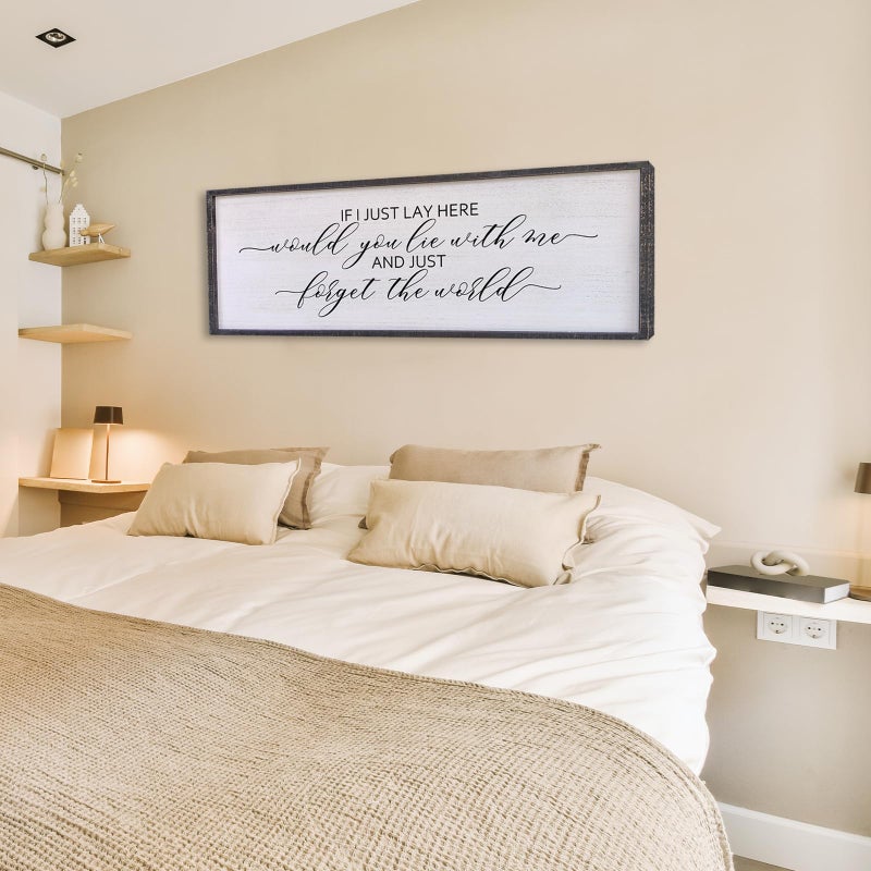Surfapans If I Lay Here Would You Lie With Me Wall Decor Sign 40â€X15â€ Master Room Bedroom Above Bed Large Farmhouse Inspirational Quotes Minimalist Wood Framed Over Bed Wall Art Decoration (Black) - Image 4