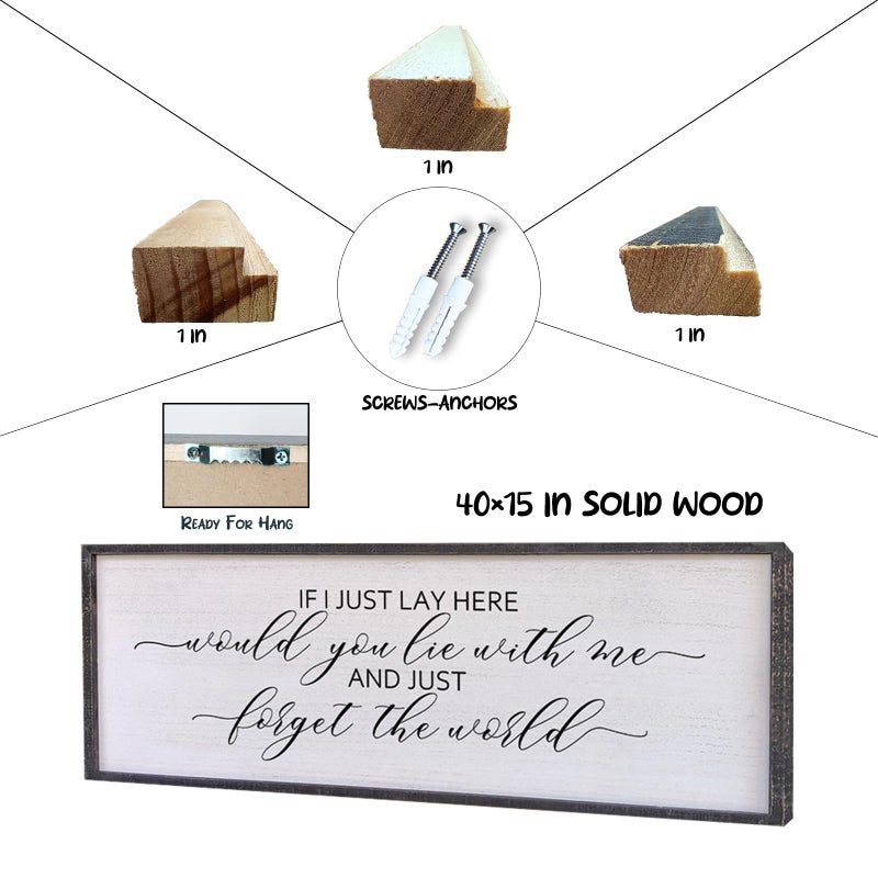 Surfapans If I Lay Here Would You Lie With Me Wall Decor Sign 40â€X15â€ Master Room Bedroom Above Bed Large Farmhouse Inspirational Quotes Minimalist Wood Framed Over Bed Wall Art Decoration (Black) - Image 2