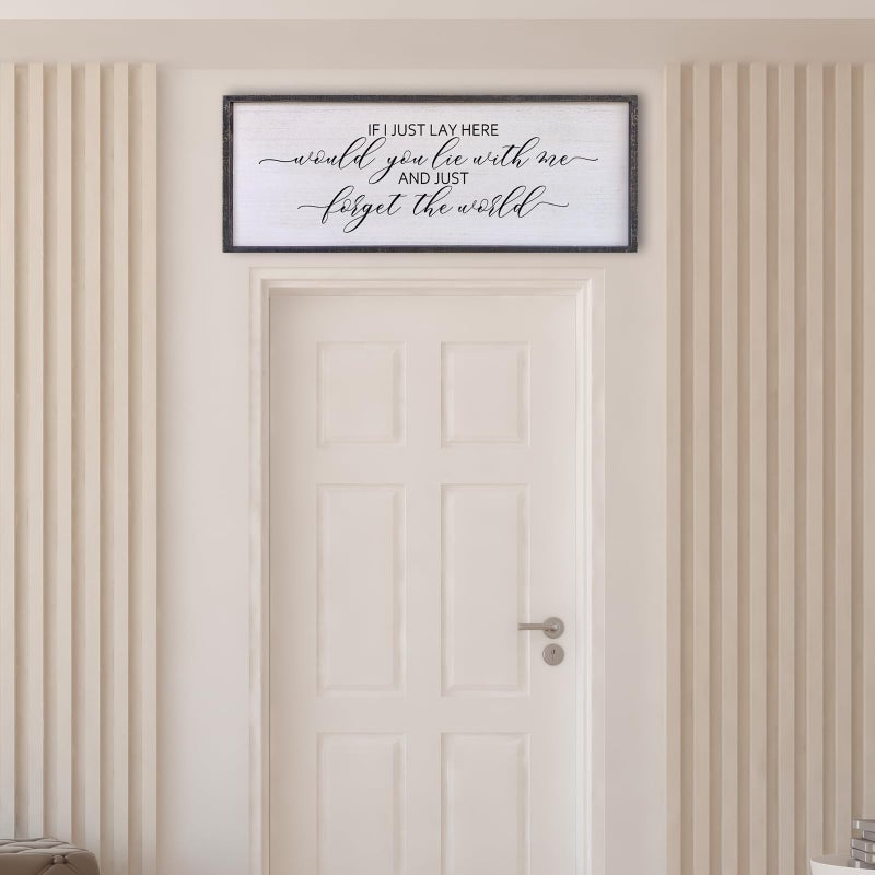 Surfapans If I Lay Here Would You Lie With Me Wall Decor Sign 40â€X15â€ Master Room Bedroom Above Bed Large Farmhouse Inspirational Quotes Minimalist Wood Framed Over Bed Wall Art Decoration (Black) - Image 5