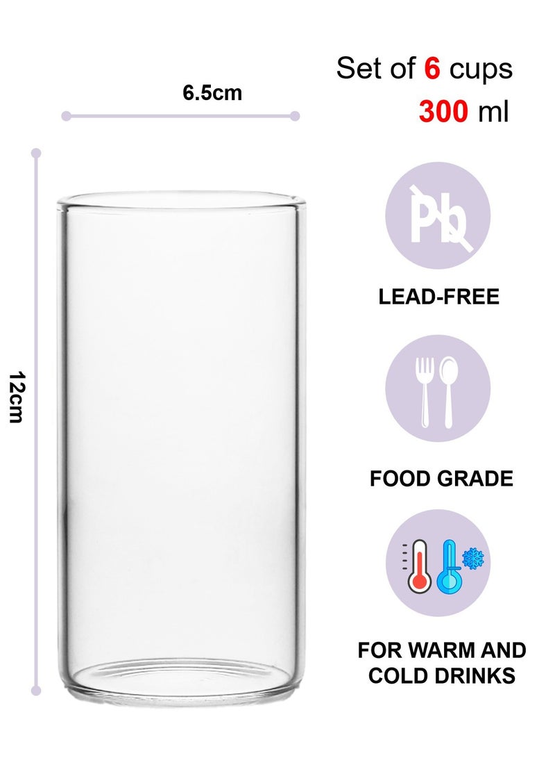 Glass Set, Set Of Six, Cylindrical Single-Layer Simple Cup, Can Be Used For Drinking Water, Coffee, Tea, Juice, Milk, 300ML  - Image 2