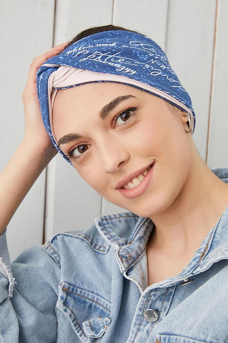 بوتيكجيز Blue White Bandana Hair Band Extra Soft Flexible Natural Cotton Combed Cotton